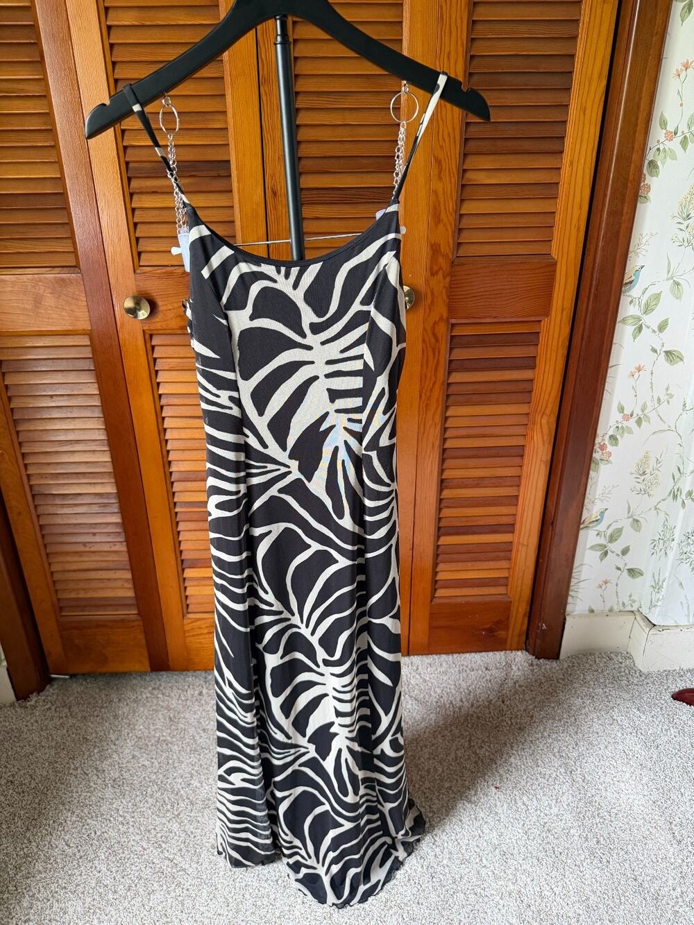 NWT EVEREVE Z Supply Black & Tan Charisma Tova Palm Maxi Midi Dress Size Small